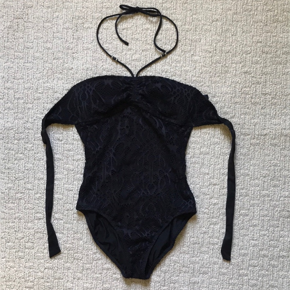 Ralph Lauren Black Lace One Piece Swimsuit Bandeau Style